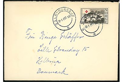 60 øre Røde Kors udg. på brev annulleret med bureaustempel Oslo - Kornsjø T.142 d. 30.1.1966 til Hellerup, Danmark.