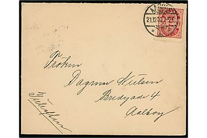 10 øre Våben single på brev påskrevet Juleaften fra Aarhus d. 21.12.1902 til Aalborg.
