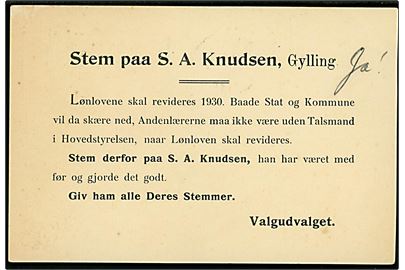 7 øre Bølgelinie single på valg-agitations tryksagskort fra Aarhus d. 17.11.1927 til Gerlev. 