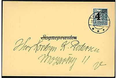 4/25 øre Provisorium på lokalt tryksagskort fra Hellerup d. 20.6.1935 til København V.