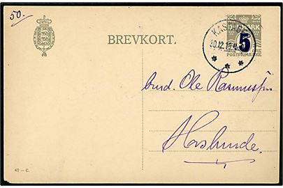 5/3 øre provisorisk helsagsbrevkort (fabr. 42-C) annulleret med brotype IIIb Kastager d. 30.12.1919 til Horslunde.