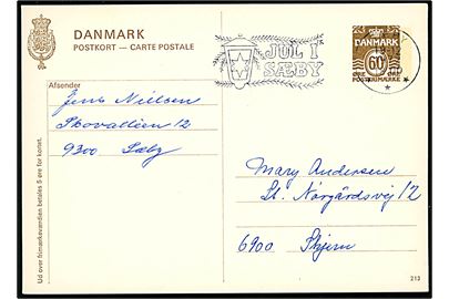 60 øre helsagsbrevkort (fabr. 213) annulleret med TMS Jul i Sæby / Sæby *** d. 19.12.1972 til Skjern.