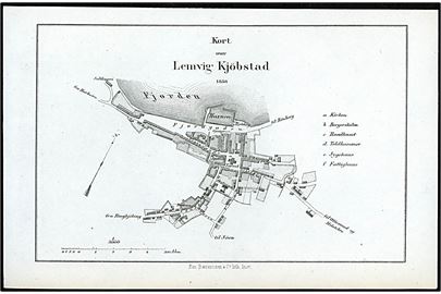 Lemvig Købstad 1858. Bykort 13x20 cm fra Trap Danmark 1. udg. (1856-1859).