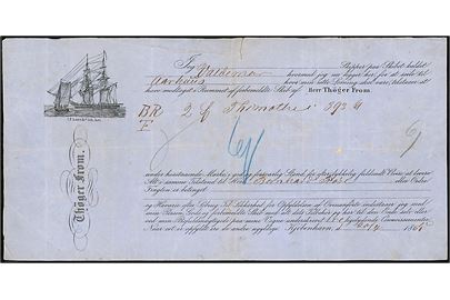 1865. Illustreret konnossement udfærdiget i Kjøbenhavn d. 20.4.1865 for gods forsendt med skibet Valdemar til Aarhus.