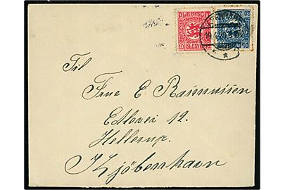10 pfg. og 20 pfg. Fælles udg. på brev stemplet Apenrade d. 19.4.1920 til Hellerup.
