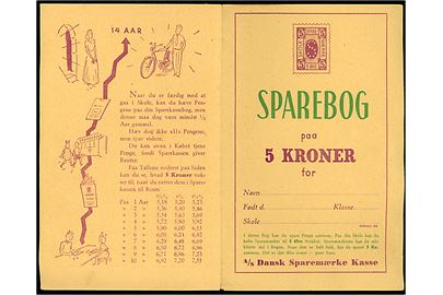 5 øre Skole-Spare-Mærke (37 stk.) med perfin S opsat i Sparebog fra A/S Dansk Sparemærke Kasse.