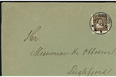 20 øre Chr. IV Postjubilæum single på brev annulleret brotype IIIb Hjørring *** d. 5.1.1925 til Fuglefjord på Færøerne.