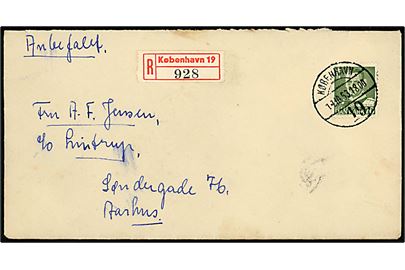 70 øre Fr. IX single på anbefalet brev fra København 19 d. 14.10.1953 til Aarhus.