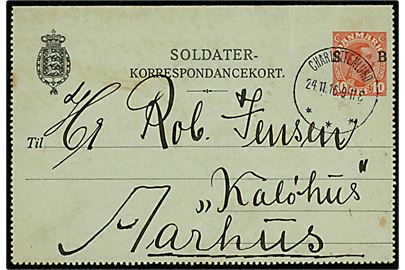 10 øre Chr. X soldater korrespondancekort fra soldat på Skovshoved Hotel annulleret Charlottenlund d. 24.11.1916 til Aarhus.