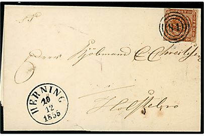 4 sk. 1854 udg. på brev annulleret med nr.stempel 84 og sidestemplet antiqua Herning d. 20.12.1855 til Holstebro. 