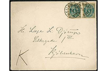 4 øre Tofarvet (2) på brev annulleret med lapidar Hellebæk d. 5.7.1895 til Kjøbenhavn.