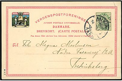 5 øre Våben helsagsafklip på 1905 Julemærke helsags-kort annulleret med svagt stjernestempel BLÆRE og sidestemplet bureau Aalborg - Aars T.6 d. 24.12.1905 til Frederiksberg.