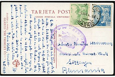 15 cts. og 30 cts. Franco på brevkort fra Madrid d. 6.5.1940 til Göttingen, Tyskland. Spansk censur fra Madrid.