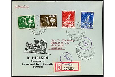 Redningsselskabet komplet på anbefalet FDC fra Oslo d. 9.7.1940 til Gentofte, Danmark. Cnesurstemplet Ao og Ak.