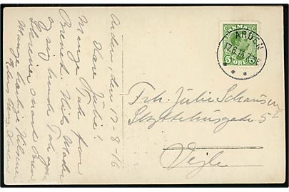 5 øre Chr. X på brevkort annulleret med brotype IIIb Arden d. 17.8.1916 til Vejle.
