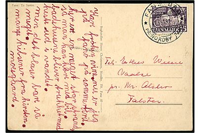 15 øre Frimærkejubilæum på brevkort annulleret med turist pr.-stempel Fanø Bad pr. Nordby Fanø / Skønne Badestrande d. ?3.7.1951 til Vaalse pr. Nørre Alslev.