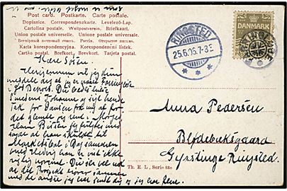 3 øre Bølgelinie på lokalt brevkort annulleret med stjernestempel FARRINGLØSE og sidestemplet Ringsted d. 25.6.1906 til Gyrstinge pr. Ringsted.