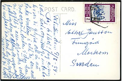 Spansk Marokko. 2 pts. single på brevkort fra Tetuan d. 9.8.1954 til Sverige.