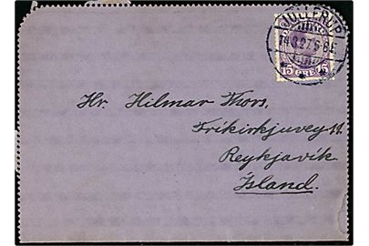 15 øre Chr. X på privat korrespondancekort fra Jullerup d. 14.3.1927 til Reykjavik, Island.