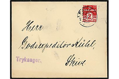 2 øre Bølgelinie single på lokal tryksag i Skive d. 24.12.1910.