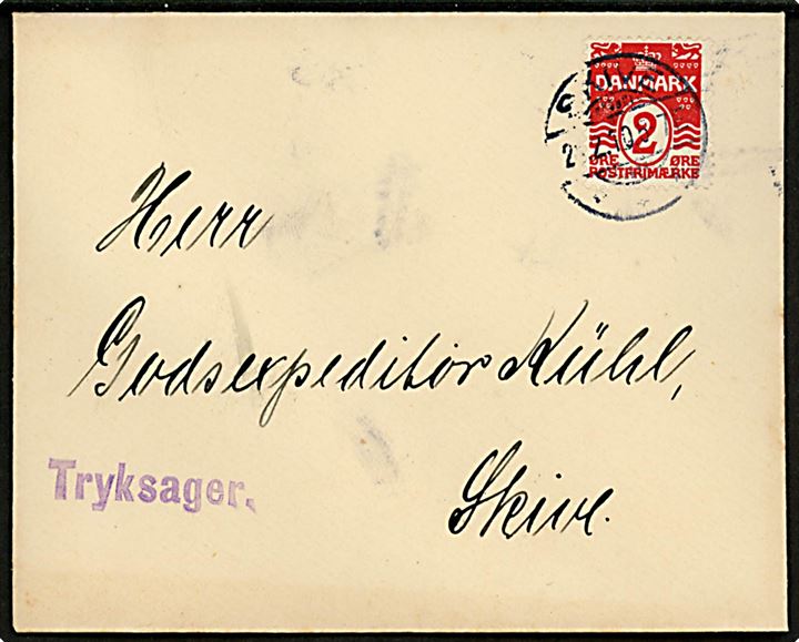 2 øre Bølgelinie single på lokal tryksag i Skive d. 24.12.1910.
