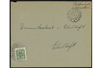 Ufrankeret brev påskrevet Postbesørget ufrankeret fra Hyllested d. 6.8.1956 til Dommerkontoret i Ebeltoft. Udtakseret i porto med 30 øre Portomærke stemplet Ebeltoft d. 7.8.1956