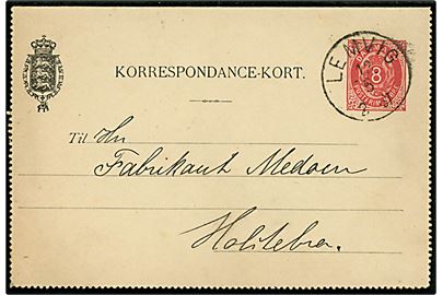 8 øre helsags korrespondancekort annulleret med lapidar Lemvig d. 12.5.1890 til Holstebro.