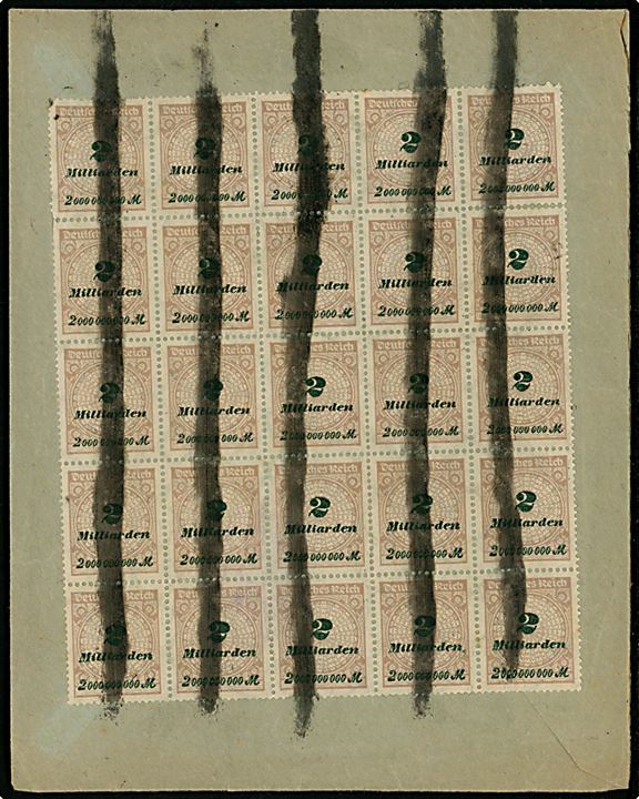2 mia. mk. Infla udg. (25) på bagsiden af lokalt December-brev (50.000.000.000 mk. = 5 pfg.) i Hamburg d. 4.12.1923