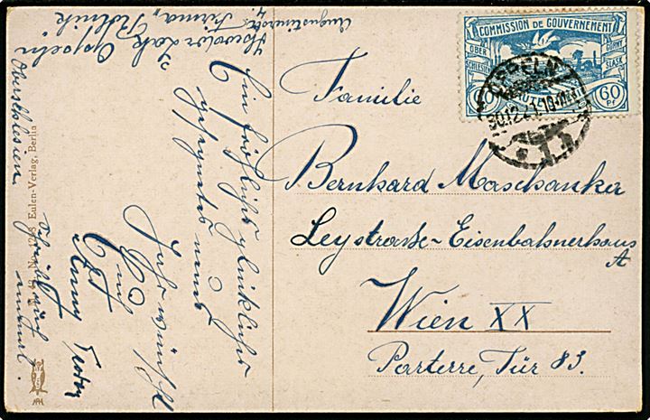 Øvre Schlesien. 60 pfg. single på brevkort fra Oppeln d. 30.12.1920 til Wien, Østrig.