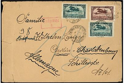 50 c. (2) og 80 c. Luftpost udg. på underfrankeret brev fra Meknes d. 4.11.1930 til Berlin-Charlottenburg, Tyskland. Udtakseret i 15 pfg. tysk porto. Sendt fra soldat i 2. Regiment Etranger (Fremmedlegionen) i Meknes, Marokko. 