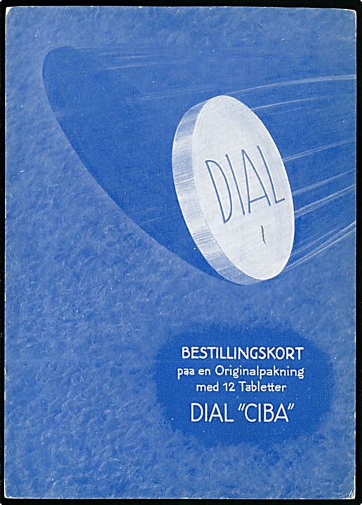 10 øre Bølgelinie på reklame-tryksagskort (Dial Ciba tabeletter) annulleret med brotype IIIc Høng d. 15.3.1932 til København.