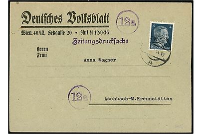 4 pfg. Hitler udg. benyttet på fortrykt Zeitungsdrucksache fra Deutsches Volksblatt i Wien 1944 til Aschbach. 