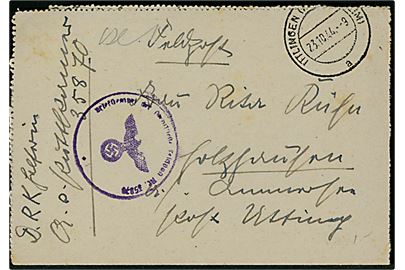 Ufrankeret feltpost korrespondancekort stemplet Ittlingen d. 23.10.1944. Sendt fra DRK (Tysk Røde Kors) Helferin ved feldpost nr. 35870 = 3. Leichtkranken-Kriegslazarett Kriegslazarett-Abteilung 607.