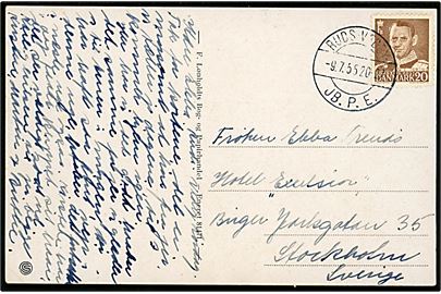20 øre Fr. IX på brevkort (Ruds Vedby kro) annulleret med brotype IIc Ruds-Vedby JB.P.E. d. 9.7.1955
