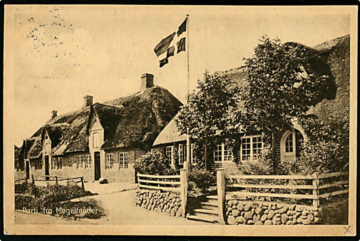 15 øre Chr. X på brevkort fra Møgeltønder annulleret med tydeligt bureaustempel Tønder - Højer T.1545 d. 8.6.1921 til København.
