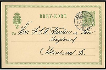 5 øre Fr. VIII helsagsbrevkort annulleret med brotype Ia Næstved JB.P.E. d. 17.8.1910 til København.