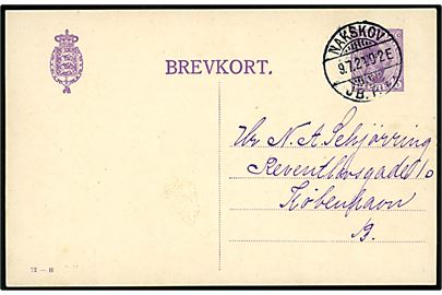 15 øre Chr. X helsagsbrevkort (fabr. 72-H) annulleret med brotype Ia Nakskov JB.P.E. d. 9.7.1924 til København.