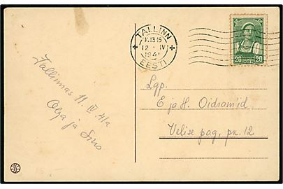 Russisk 20 kop. på brevkort fra Tallinn d. 12.4.1941.