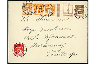 10 øre Bølgelinie og Galle & Jessen Reklamesammentryk, samt 1 øre (3) og 2 øre Bølgelinie, på brev fra Skive d. 15.5.1933 til Taastrup.
