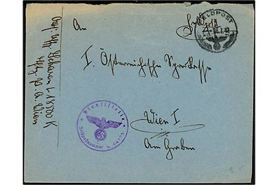 Ufrankeret feltpostbrev stemplet Feldpost d. 6.7.1942 til Wien, Østrig. sendt fra soldat ved feldpost L18500K (= Deutsche Luftwaffen-Mission in Rumänien) med briefstempel Feldpostnummer L44175 (= Feldluftmunitions-Lager 10/VI).