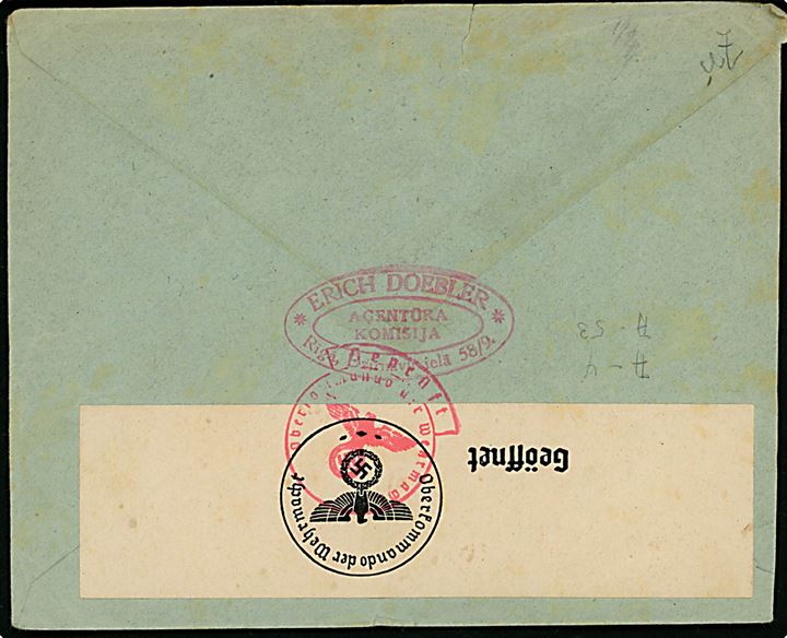 35 c. single på brev fra Riga d. 26.6.1940 til Orenienburg b. Berlin, Tyskland. Åbnet af tysk censur i Königsberg.