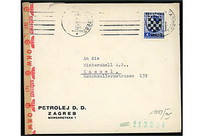 4 din. Kroatien provisorium single på brev fra Zagreb d. 20.10.1941 til Kassel, Tyskland. Åbnet af tysk censur i Wien.