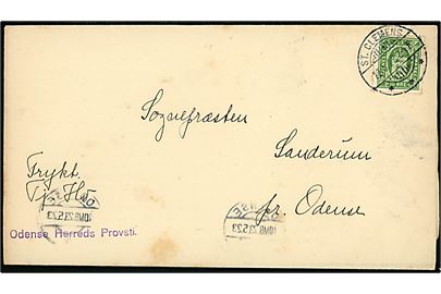 10 øre Tjenestemærke på cirkulære sendt som tryksag og annulleret brotype Ia St. Clemens d. 22.5.1923 til Sanderum pr. Odense. 