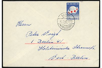 60+5 øre Røde Kors på brev annulleret med pr.-stempel Skave pr. Holstebro d. 22.2.1963 til Vest-Berlin. 