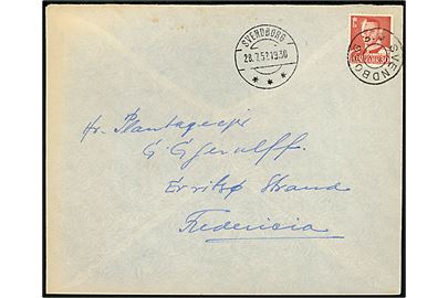 30 øre Fr. IX på brev fra Vindeby annulleret med udslebet stjernestempel SVENDBORG 3. og sidestemplet Svendborg d. 28.7.1952 til Erritsø Strand pr. Fredericia.