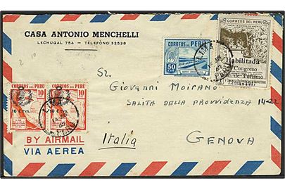 1,70 s. blandingsfrankeret luftpostbrev fra Lima d. 14.6.1947 til Genova, Italien.