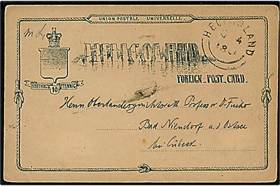 10 pfg. helsagsbrevkort stemplet Heligoland d. 4.9.1886 til Bad Niendorf b. Lübeck.