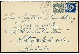 7½ c. Tell Knabe og 25 c. Helvetia på brev fra Zinal d. 30.6.1920 til Tranvik via skærgårdsbåd Waxholm II, Stockholm, Sverige. 