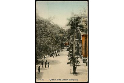 Hongkong. Queen's Road Central. No. 21. Med 4 cent Georg V, Annulleret Hong-Kong d. 11.12.1920 til København, Danmark.