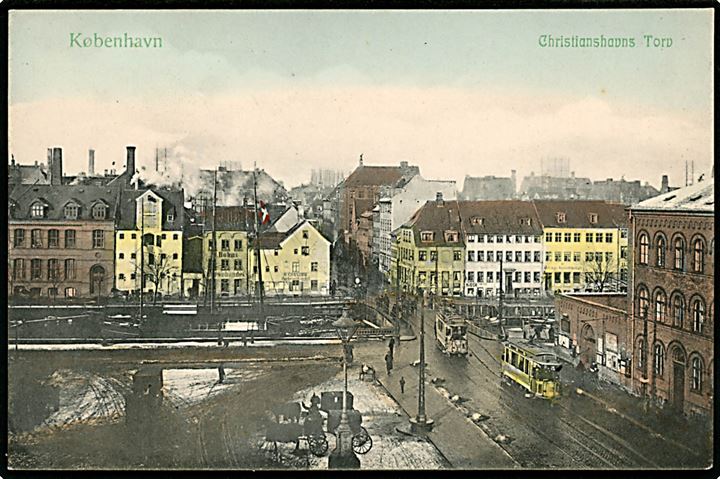 Christianshavns Torv med sporvogne. P. Alstrup no. 9281. Kvalitet 9